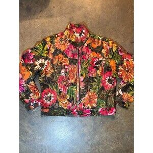 Chico's Floral Women's Open Jacket Textured Silk Blend 3/4 sleeve Size 2/US12